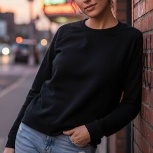 Pareto No. 2 $98 Medium 100% Organic Cotton Sweatshirt Black Raglan Made USA